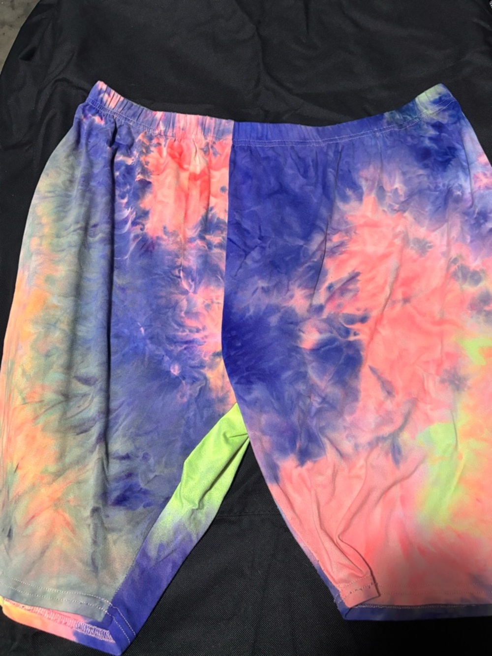 Tie-Dye Biker Shorts in Neon Yellow/Green,Coral,& Blue